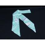 ■極美品■ TIFFANY＆Co ティファニー シルク100% 総柄 ツイリー リボンスカーフ レディース ティファニーブルー系 FR1723