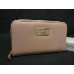 ショッピングフェラガモ ■新品■未使用■ Salvatore Ferragamo フェラガモ ダブルガンチーニ レザー ラウンドファスナー 長財布 ピンクベージュ系 FR4266