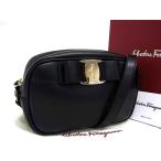 ■極美品■ Salvatore Ferragamo フェラガモ ヴァラリボン レザー ショルダーバッグ 斜め掛け 肩掛け レディース ブラック系 FS2877