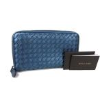 ■新品同様■ BOTTEGA VENETA ボッテガヴェネタ イントレチャート レザー ラウンドファスナー 長財布 ウォレット ブルー系 FU2136