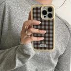 iPhone ケース カバー 韓国 ギンガムチェック 格子柄 チェック チョコミント 青 ブルー 茶色 かわいい レトロ フチ 厚め おしゃれ Y2K スマホ 持ちやすい 大人