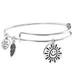 Qina C. Sterling Silver My Sunshine Smiley Dangle Charm Bangle Bar Expandab