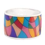 De Buman Sterling Silver Color Palette Multicolor Enamel Bangle Bracelet (L