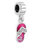 Q&amp;Locket Dangle Rose Pink &amp;White Beach Flip Flop Charm Bead for Bracelet (R