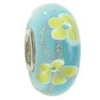 Queenberry Sterling Silver Flower Light Blue Glass European Style Bead Char