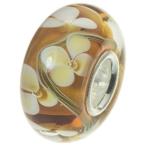 Queenberry Sterling Silver Brown Flower European Style Glass Bead Charm並行輸入