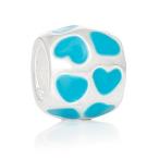 Barrel"Enamel Blue Heart Pattern" Charm Bead Compatible for Most European S