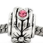 Sexy Sparkles European Flower Charm with Pink Rhinestone Spacer Bead for Sn