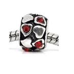 European Red Rhinestone Heart Charm Bead Spacer for Snake Chain Charm Brace