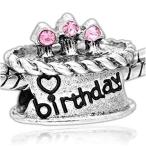 European Birthday Birthstone Cake with Pink Rhinestones Charm Bead Spacer f