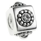 Queenberry Sterling Silver Cube Flower Cubic Zirconia European Style Bead C