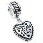 Queenberry Sterling Silver Love Liebe Amore Heart European Style Dangle Bea