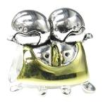 Queenberry Sterling Silver Baby Twins Gold-Tone European Style Bead Charm並行