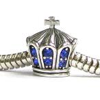 Sterling Silver Blue CZ Crown w/ Cross Bead For European Story Charm Bracel