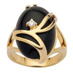 Palm Beach Jewelry 14K Yellow Gold Plated Oval Shaped Natural Black Onyx an