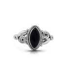 Koral Jewelry Black Onyx Vintage Gipsy Spiral Side Small Ring 925 Sterling
