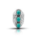 Koral Jewelry Synthetic Turquoise Lace Ring 3 Oval Stones 925 Sterling Silv