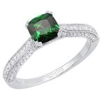 10K 6 MM Cushion Created Emerald And Round Diamond Ladies Ring, White Gold,