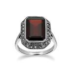 Ivy Gems Sterling Silver Marcasite Ring with Large Octagon Garnet Statement