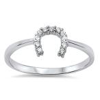 Good Luck Horseshoe U Clear CZ Unique Ring .925 Sterling Silver Band Size 6