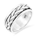 Oxidized Vintage Weave Rope Knot Spinner Ring Sterling Silver Band Size 8並行