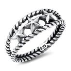 Unique Triple Northern Star Nautical Rope Ring New .925 Sterling Silver Ban
