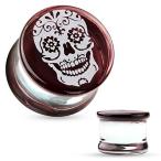 Sugar Skull Engraved Face Pyrex Glass WildKlass Saddle Plug (Sold as a Pair