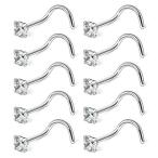 Ruifan 10PCS 18G Surgical Steel Clear Diamond CZ Nose Stud Rings Screw Pier