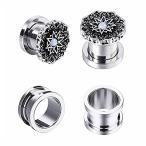 BodyJ4You 4PC Tunnels Screw Fit Plugs 0G Floral Pattern Created-Opal Steel