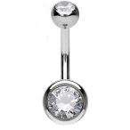 Double Jeweled Grade 23 Titanium Belly Button Navel Ring (Internally Thread