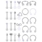 Vsnnsns 16G Lip Rings Stainless Steel Opal Horseshoe Labret Monroe Lip Ring