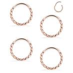 Hoeudjo 4PCS 16G Stainless Steel Hinged Clicker Segment Septum Nose Lip Rin