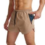 Surenow Men's 3 Inch Running Shorts Workout Athletic Quick-Dry Shorts Khaki