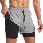 Surenow Mens 2 in 1 Running Shorts Quick Dry Athletic Shorts with Liner, Wo