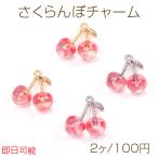 ショッピングさくらんぼ 【即日可能】さくらんぼチャーム 樹脂さくらんぼチャーム チェリーチャーム 約14×16mm（2ヶ）