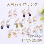 天然石イヤリング ビース×雫カット ネジバネ式イヤリング 4mm玉【1ペア】