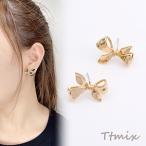 Yahoo! Yahoo!ショッピング(ヤフー ショッピング)デザインピアス リボン 16×20mm ゴールド（1ペア）