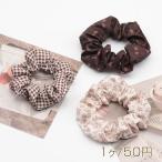 ショッピングシュシュ シュシュ ブラウン シンプル チェック リボン フラワー 髪飾り 髪留め ヘアゴム ヘアアクセサリー（1ヶ）
