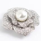 【ゆうパケット送料無料】ブローチ/大粒パール＆ラインストーン br12☆シルバー×オフホワイト セレモニー 卒業式 入学式