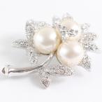【ゆうパケット送料無料】ブローチ/リーフ パール＆ラインストーン br18☆シルバー×オフホワイト セレモニー 卒業式 入学式