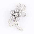 Yahoo! Yahoo!ショッピング(ヤフー ショッピング)【ゆうパケット送料無料】ブローチ/エレガント リボン ラインストーン パール br20☆グレー セレモニー 卒業式 入学式