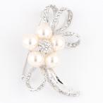 Yahoo! Yahoo!ショッピング(ヤフー ショッピング)【ゆうパケット送料無料】ブローチ/エレガント リボン ラインストーン パール br20☆シルバー×オフホワイト 卒業式 入学式