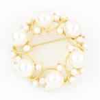 【ゆうパケット送料無料】ブローチ/大小のパール ラウンド サークル型 br29☆ゴールド×オフホワイト セレモニー 卒業式 入学式