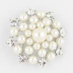 【ゆうパケット送料無料】ブローチ/上品 パール スノークリスタル 結晶 br48☆シルバー×オフホワイト 卒業式 入学式