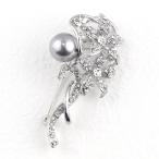 【ゆうパケット送料無料】ブローチ/エレガント 大粒パール ダブルフラワー br57☆グレー   卒業式 入学式