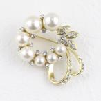【ゆうパケット送料無料】ブローチ/上品 リボン ラウンド型 パール ラインストーン br63☆ゴールド セレモニー型セレモニー 卒業式 入学式
