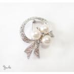 【ゆうパケット送料無料】ブローチ 大粒パール エレガント リボン ラインストーン br9☆シルバー×オフホワイト 卒業式 入学式