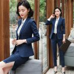 スーツ 2018春新作入荷 2点セット チェック柄 フォーマルスーツ 卒業式 入学式 リクルートスーツ パンツ スカート レディース OL 通勤