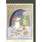 グリーティングカード クリスマスカード クリスマスの光 キラキラ メッセージカード 封筒付き 緑柄 ねずみ