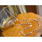 アメシスト フォッシルコーラル ガラス ビーズ ロング ネックレス